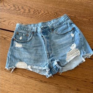 Levi's 501 Light Blue Distressed Jean Shorts